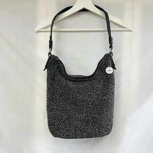 The Sak Black And White Woven Crochet Slouchy Sequoia Boho Shoulder Purse